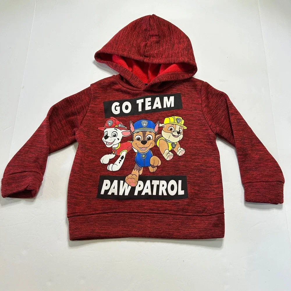 Paw Patrol Go Team Youth Kids Red Heather Graphic Hoodie Sweatshirt‎ Size 2T